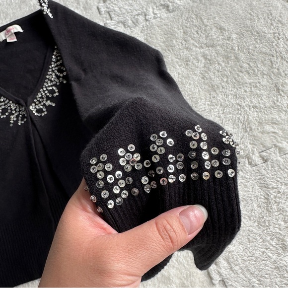 Vintage Candies black sequin embellished y2k cardigan, size large - Picture 3 of 5